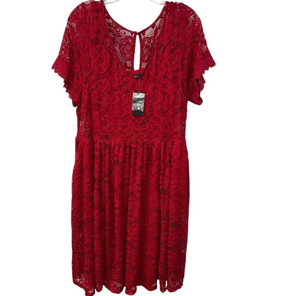 Torrid Mini Lace Skater Dress Stretchy Size 1X 14/16 NEW Jester Red - Picture 2 of 6
